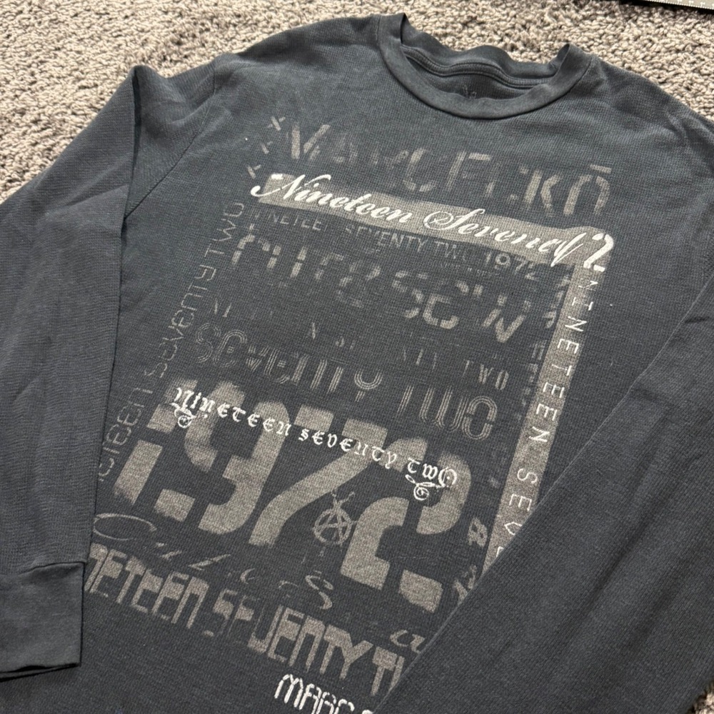 Vintage Marc Ecko Thermal Shirt Mens Black Excellent Graphic Waffle XL